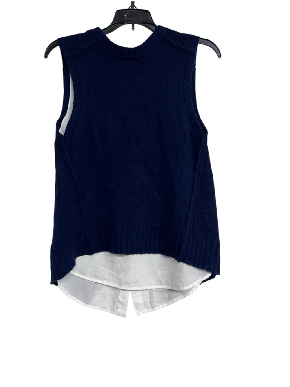 Brochu Walker Navy Blue Knit‎ Layered Vest Top White Shirt Hem Wool Cashmere